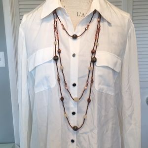 Multi strand wood, plastic and glass bead necklace